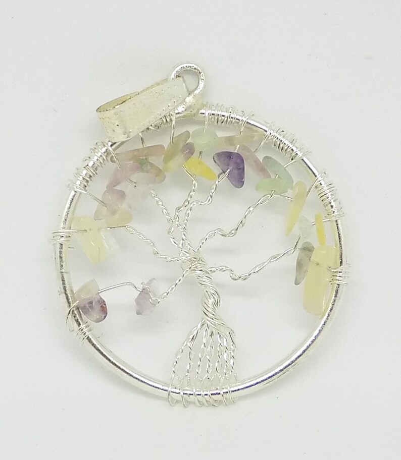 7 Chakra Pendant Meditation Pendant Spiritual Pendant Healing Jewelry-Multi Fluorite Chip Gemstone Pendant Tree of Life Pendant