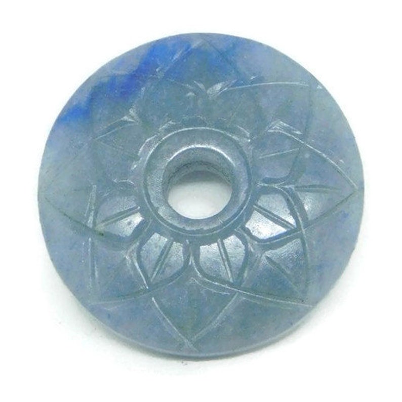 1 Piece Blue Aventurine Handmade Sun Flower Design Carved-Round Donut Shaped Beads-Coin Beads-Round Spacer Beads 20x20mm