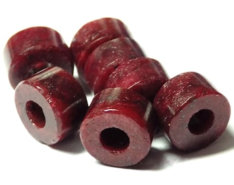 Natural Red Ruby Corundum Dyed, European Beads, Big Hole Beads, Smooth Wheel Shape Beads, Fine Polished Beads, 8x15mm Size, 5mm Hole, 5 Pcs