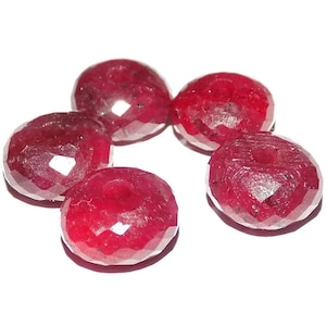 Natural Red Ruby Corundum Dyed, Handmade Faceted Rondelle Beads, Big Hole Beads, Jewelry Making, Spacer Beads, 8x15mm Size, 5mm Hole, 5 Pcs