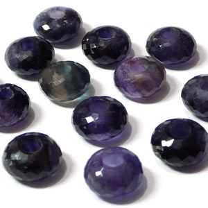Natural Purple Fluorite Gemstone, European Beads, Big Hole Beads, Fine Polished Big Hole Beads, Faceted Rondelle Beads, 8x15mm Size,5mm Hole