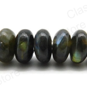 Natural Labradorite Gemstone, European Beads, Big Hole Beads, Fine Polished Big Hole Beads, Smooth Rondelle Beads, 8x15mm Size, 5mm Hole