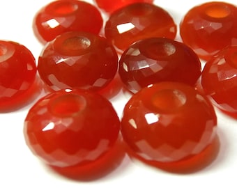 Natural Carnelian Gemstone, European Beads, Large Hole Beads, Faceted Rondelle Beads, Fine Polished Beads, 9x15mm Size, 5mm Hole, 5 Pieces