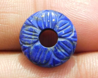 Natural Lapis Lazuli, Handmade Carved, Round Donut Beads, Spacer Beads, Coin Beads, Large Hole Beads, 12mm-25mm Size, 3mm-6mm Hole, 2 Pieces