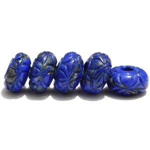 Natural Lapis Lazuli, Handmade Carved Rondelle Shape Beads, European Bracelet Fit Charms Beads, Large Hole Beads, 9x15mm Size, 3mm-6mm Hole