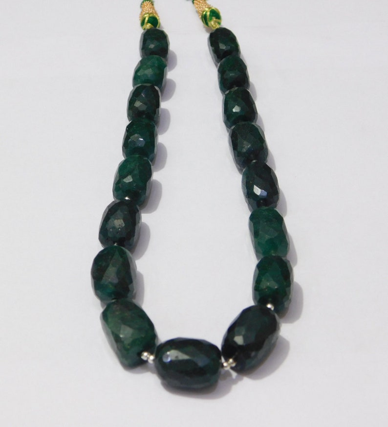 Natural Green Emerald Corundum Faceted Tumble Shape Beads Strand Size 11x17mm-12x17mm 17 Pieces