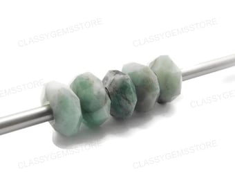 Natural Emerald European Beads,Big Hole Beads,Fine Polished Big Hole Beads,Star Cut Facet Rondelle Beads 8x15mm Size 2mm-8mm Hole 5 Pcs