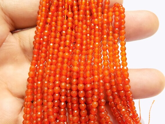 Carnelian Micro Faceted Round 14 inch strand pack of 2 strands 4 mm approx Carnelian Micro Faceted Round 14 inch strand pack of 2 strands 4 mm approx