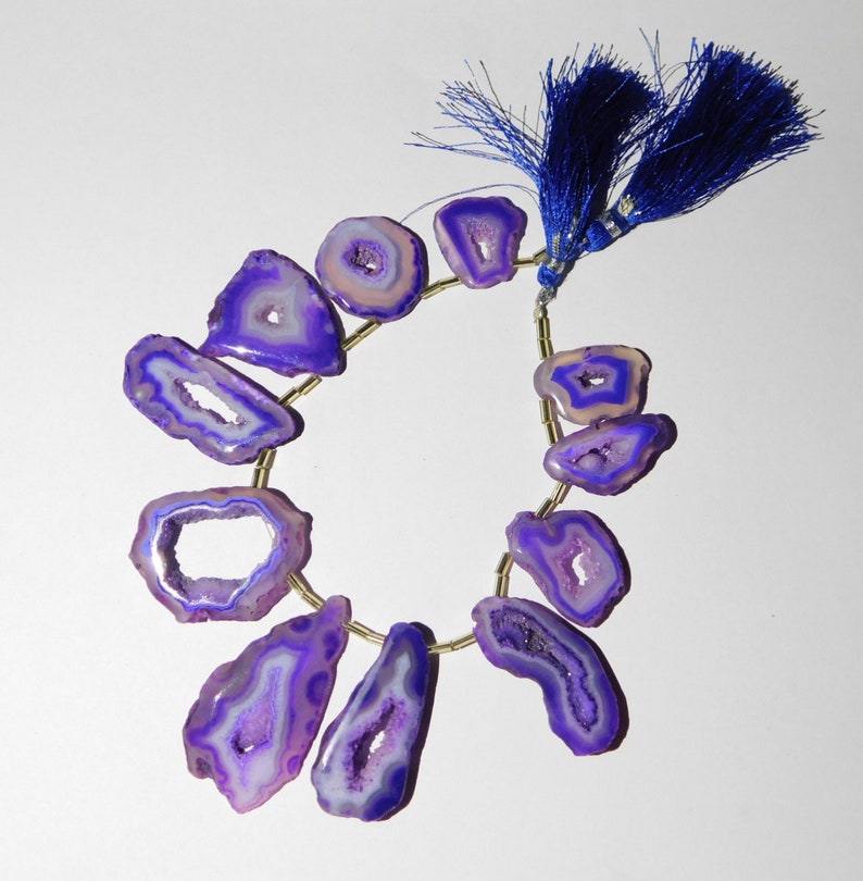 11 Pieces Natural Purple Window Druzy Agate Open Geode Druzy Cabochon Irregular Shape 18x20mm-24x47mm 58 Gm.