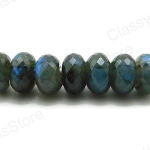 Natural Labradorite, European Beads, Big Hole Beads, Fine Polished Big Hole Beads, Faceted Rondelle Beads, 8x15mm Size,5mm Hole 5 Pcs L.E.06
