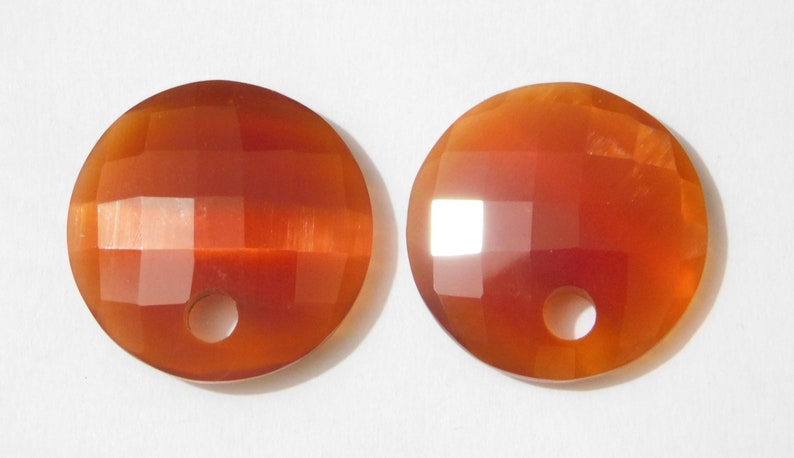 Red Cats Eye Quartz Step Cut Round Shape Briolette Loose Beads 24x24x7mm Hole Size 4mm 1 Matched Pair 53 Ct