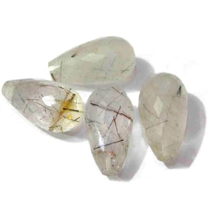 Natural Black Rutile Quartz Faceted Teardrop Shape Loose Top Half Drill Beads 10x18mm Top Half Drilled 3 Matched Pair