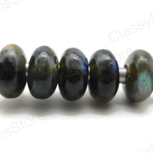 Natural Labradorite, European Beads, Big Hole Beads, Fine Polished Big Hole Beads, Smooth Rondelle Beads, 8x15mm Size, 5mm Hole-L. E. - 13