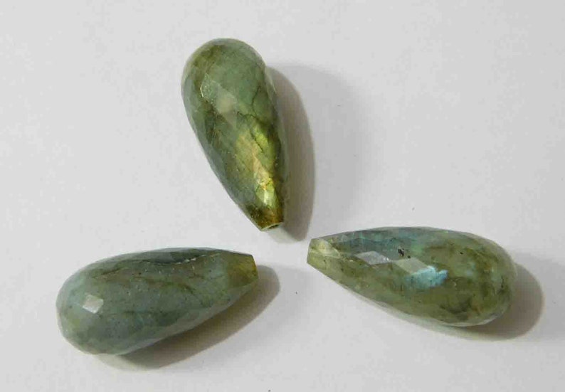 Natural Labradorite Faceted Teardrops Loose Beads 12x26mm Top Half Drilled Teardrop Beads-Earing Beads 3 Pieces Set LM 27