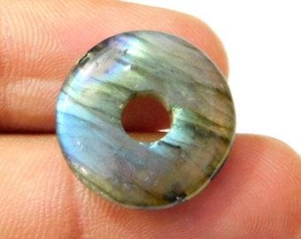 Natural Labradorite Gemstone, Round Donut Beads, Handmade Smooth Beads, Big Hole Beads, Spacer Beads, 12mm-25mm Size, 3mm-6mm Hole, 2 Pieces