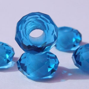 AAA Blue Apatite Lab Quartz, Handmade Big Facet Rondelle Beads, Large Hole Beads, European Beads, Big Hole Beads, 8x14mm Size, 5mm Hole