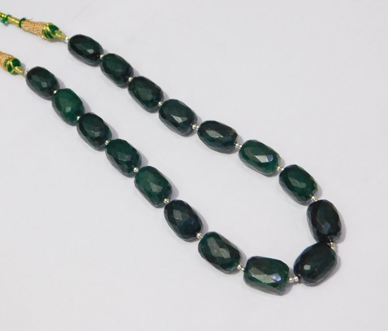 Natural Green Emerald Corundum Faceted Tumble Shape Beads Strand Size 11x17mm-12x17mm 17 Pieces