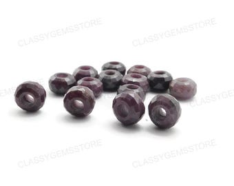 Natural Ruby Corundum, European Beads,Big Hole Beads,Fine Polished Big Hole Beads,Rose Cut Rondelle Beads 8x15mm Size 2mm-8mm Hole 5 Pcs