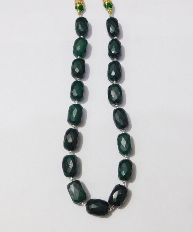 Natural Green Emerald Corundum Faceted Tumble Shape Beads Strand Size 11x17mm-12x17mm 17 Pieces