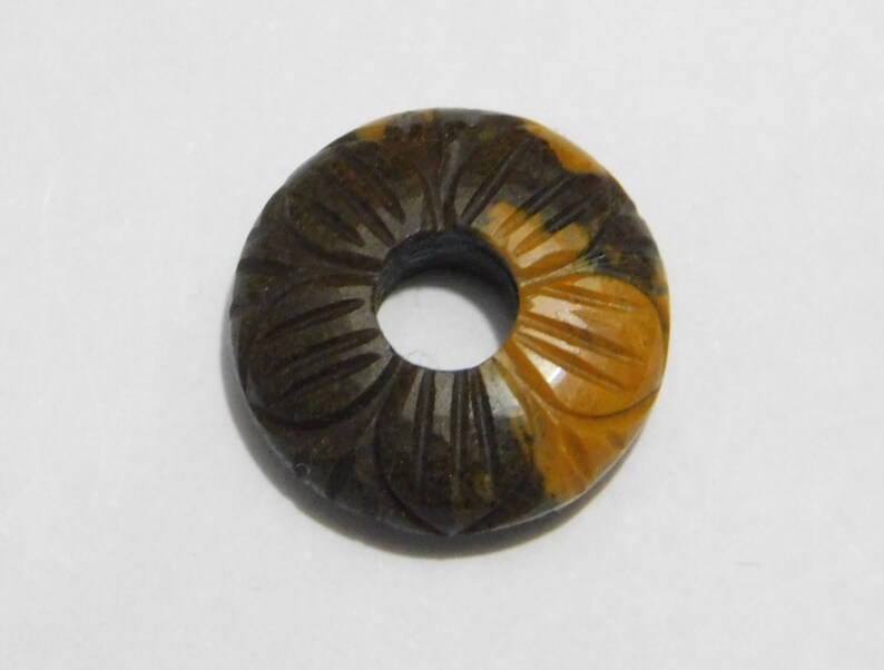 1 Piece Natural Brown Jasper By Handmade Carved-Round Donut Shaped Beads-Coin Beads-Round Spacer Beads 20x20mm