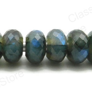 Natural Labradorite, European Beads, Big Hole Beads, Fine Polished Big Hole Beads, Faceted Rondelle Beads, 9x15mm Size 5mm Hole 5 Pcs L.E.09