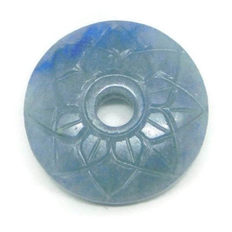 1 Piece Blue Aventurine Handmade Sun Flower Design Carved-Round Donut Shaped Beads-Coin Beads-Round Spacer Beads 20x20mm