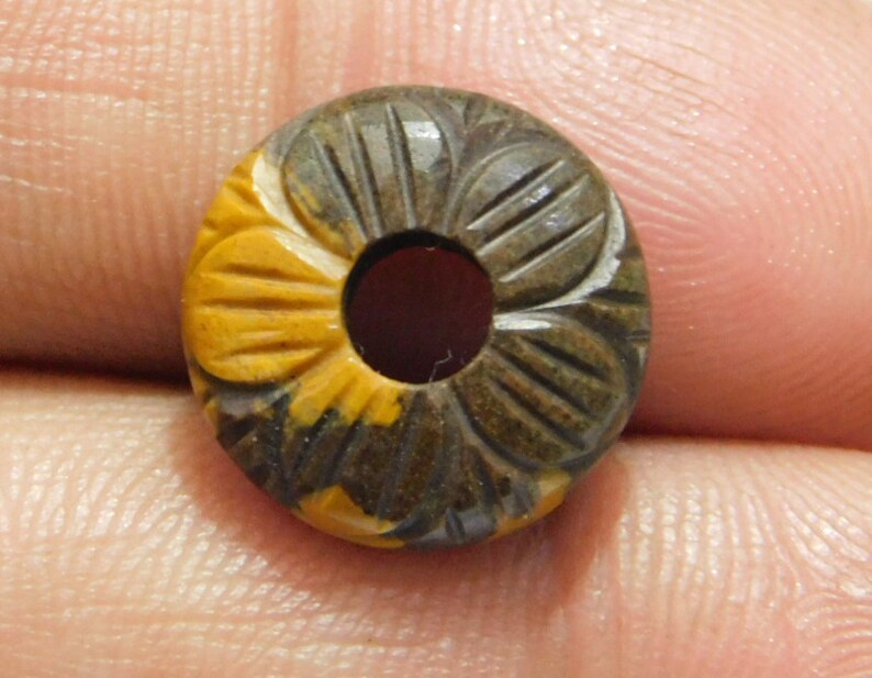 1 Piece Natural Brown Jasper By Handmade Carved-Round Donut Shaped Beads-Coin Beads-Round Spacer Beads 20x20mm