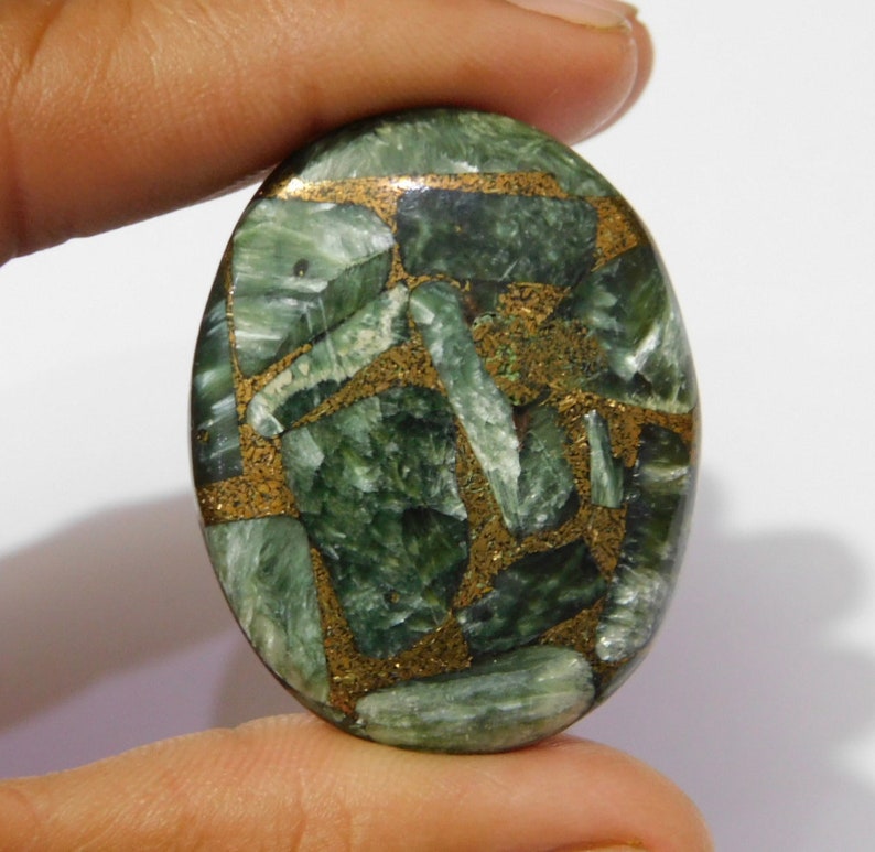 AC-51 Natural Seraphinite Smooth Oval Shape Cabochon Stone Size 32x41x6mm Approx 1 Piece 72.5 Ct