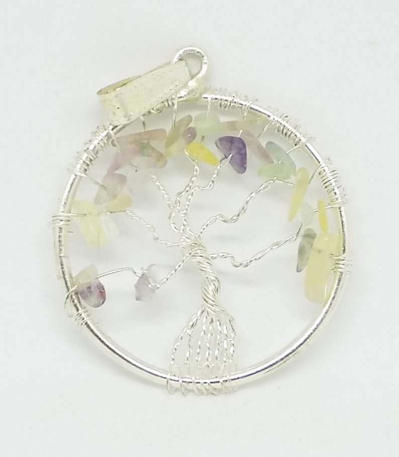 7 Chakra Pendant Meditation Pendant Spiritual Pendant Healing Jewelry-Multi Fluorite Chip Gemstone Pendant Tree of Life Pendant