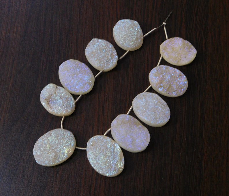 10 Pieces Natural White Rainbow Druzy Agate Geode Druzy Cabochon Oval Shape 20x23mm-22x29mm 381 Ct. T.D. 06