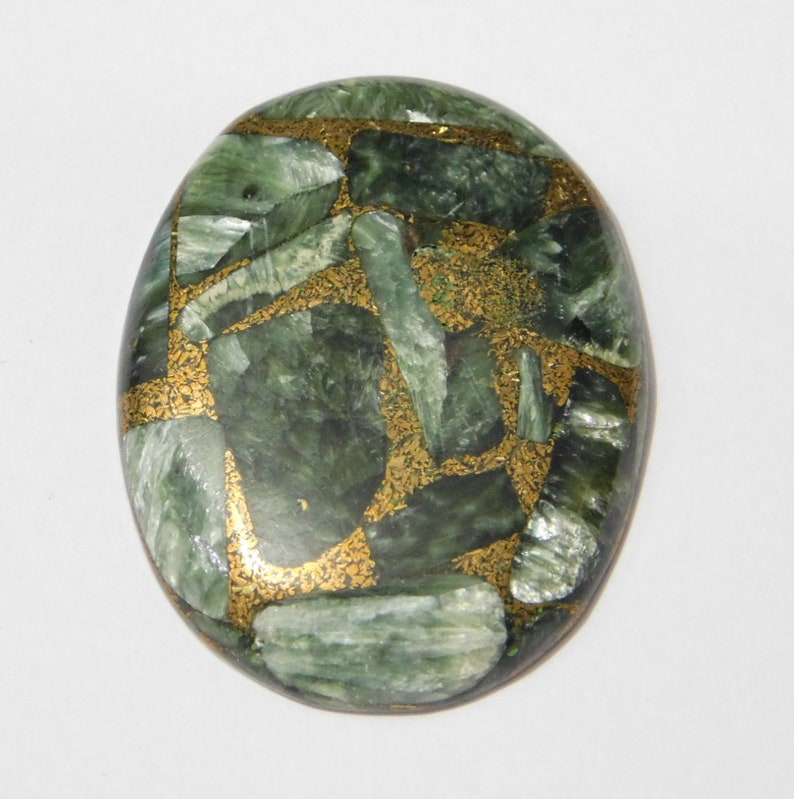 AC-51 Natural Seraphinite Smooth Oval Shape Cabochon Stone Size 32x41x6mm Approx 1 Piece 72.5 Ct