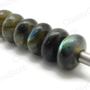 Natural Labradorite Gemstone, European Beads, Big Hole Beads, Fine Polished Big Hole Beads, Smooth Rondelle Beads, 8x15mm Size, 5mm Hole