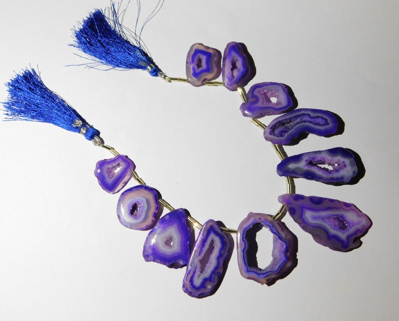 11 Pieces Natural Purple Window Druzy Agate Open Geode Druzy Cabochon Irregular Shape 18x20mm-24x47mm 58 Gm.