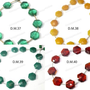 Emerald Hydro Quartz,Yellow Quartz,Red Ruby Quartz,Green Aventurine,Smooth Polished Hexagon Full Drill Beads,15x15mm 4 Match PairD.M.40