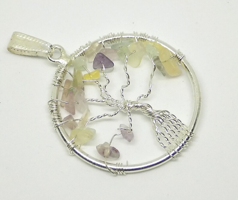 7 Chakra Pendant Meditation Pendant Spiritual Pendant Healing Jewelry-Multi Fluorite Chip Gemstone Pendant Tree of Life Pendant