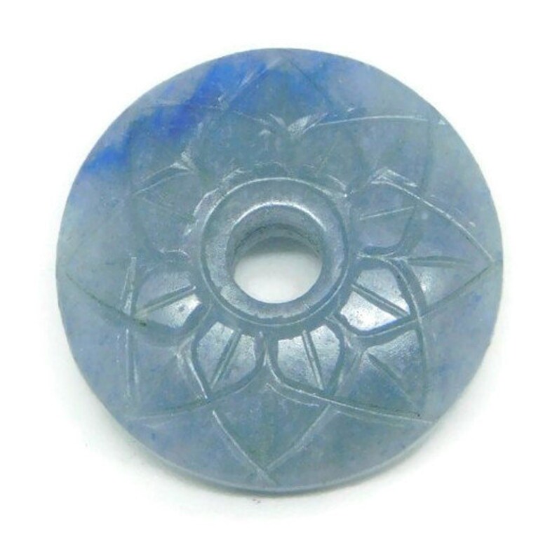 1 Piece Blue Aventurine Handmade Sun Flower Design Carved-Round Donut Shaped Beads-Coin Beads-Round Spacer Beads 20x20mm