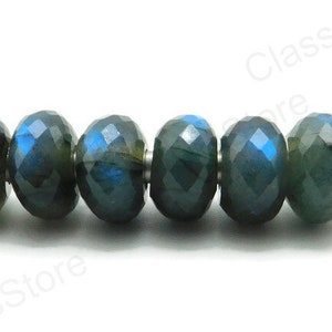 Natural Labradorite, European Beads, Big Hole Beads, Fine Polished Big Hole Beads, Faceted Rondelle Beads, 9x15mm Size,5mm Hole 6 Pcs L.E.07