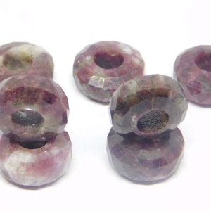 Natural Ruby Rock Gemstone, European Bracelet Fit Charms Beads, Big Hole Beads, Wheel Shape Beads, Rose Cut Beads, 8x15mm Size, 5mm Hole