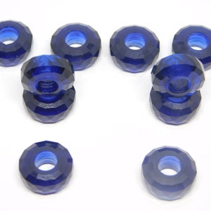 Russian Blue Corundum, Handmade Wheel Shape Beads, Rose Cut Beads, European Beads, Big Hole Beads, Spacer Beads, 8x15mm Size, 5mm Hole,5 Pcs