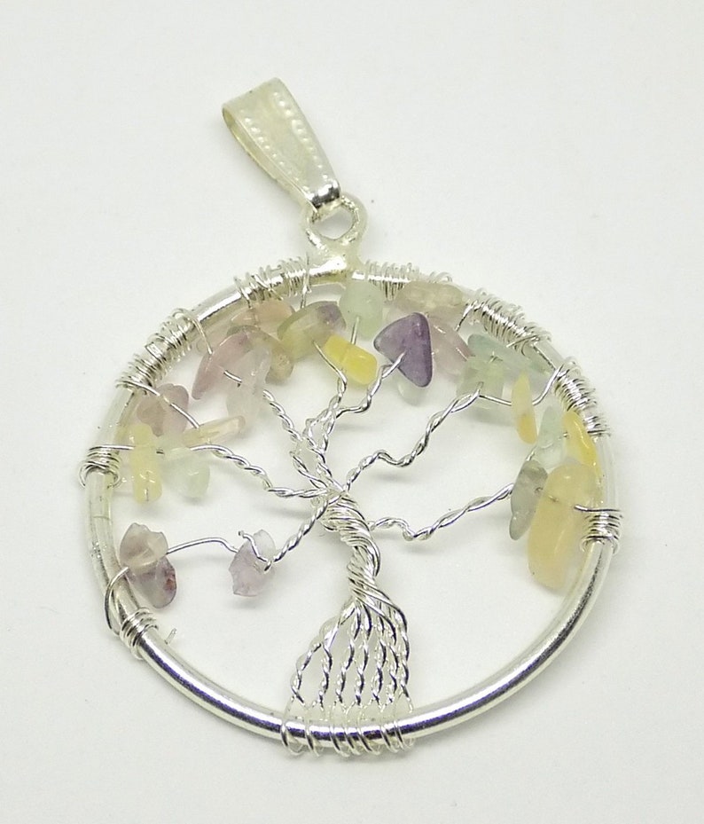 7 Chakra Pendant Meditation Pendant Spiritual Pendant Healing Jewelry-Multi Fluorite Chip Gemstone Pendant Tree of Life Pendant