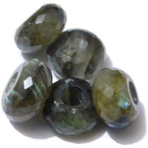 Natural Labradorite Gemstone, European Bracelet Fit Charms Beads, Large Hole Beads, Faceted Rondelle Beads, 8x15mm Size, 5mm Hole, 5 Pieces
