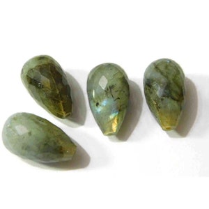 Natural Labradorite Faceted Teardrops Loose Beads 12x20mm Top Half Drilled Teardrop Beads-Earing Beads 2 Matched Pair (LM 28)