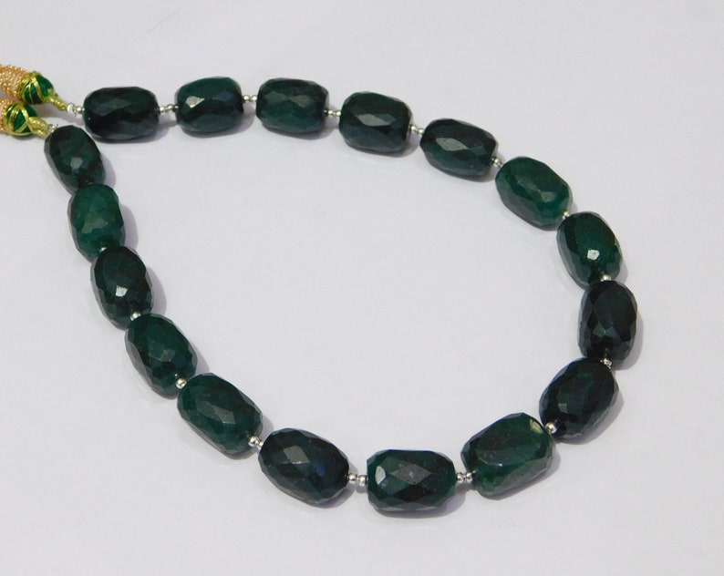 Natural Green Emerald Corundum Faceted Tumble Shape Beads Strand Size 11x17mm-12x17mm 17 Pieces