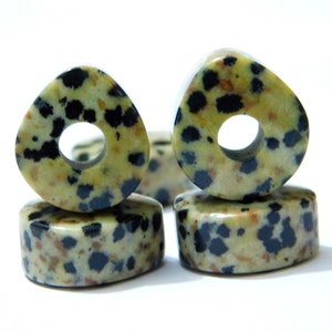 Natural Dalmatian Jasper, European Bracelet Fit Charms, Handmade Smooth Heart Shape Beads, Big Hole Beads, 8x15mm Size, 5mm Hole, 5 Pieces