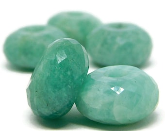 Natural Amazonite, European Bracelet Fit Charms Beads, Big Hole Beads, Faceted Rondelle Beads, Jewelry Making, 8x15mm Size, 5mm Hole,5 Piece
