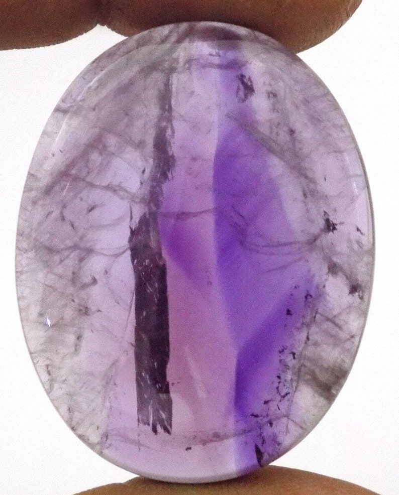 CH.A. 06 Natural Chevron Amethyst Smooth Oval Cabochon Stone 32x42x4mm 1 Piece 68.10 Ct