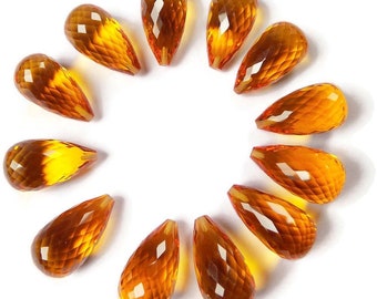 6 Pcs Citrine Hydro Quartz Faceted Teardrop Beads 12x20mm Top Half Drilled-Jewelry Making Supplies-Teardrop Beads For Jewelry Making