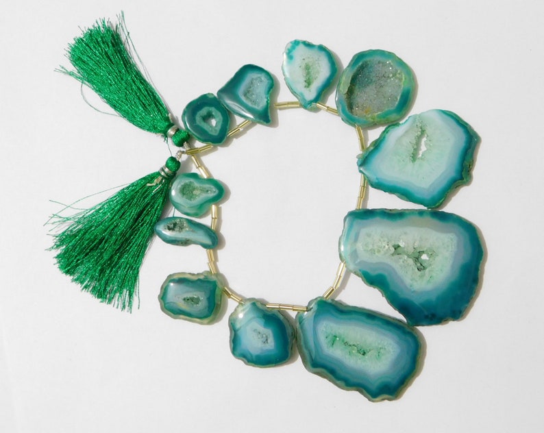 11 Pieces Natural Green Window Druzy Agate Open Geode Druzy Cabochon Irregular Shape 16x20mm-43x53mm 98 Gm.