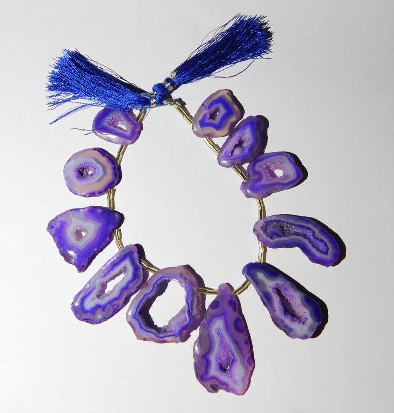 11 Pieces Natural Purple Window Druzy Agate Open Geode Druzy Cabochon Irregular Shape 18x20mm-24x47mm 58 Gm.