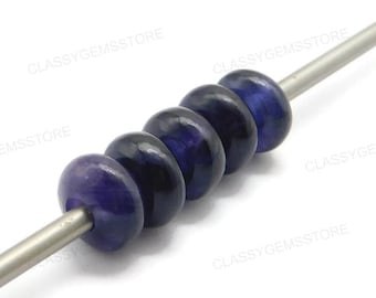 Natural African Amethyst, European Beads,Big Hole Beads,Fine Polished Big Hole Beads,Smooth Rondelle Beads 8x15mm Size 2mm-8mm Hole 5 Pcs